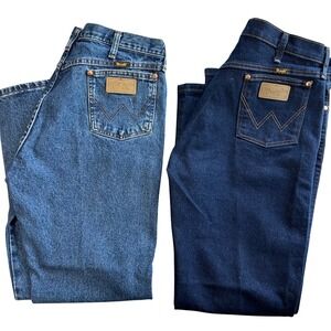 Wrangler Straight Leg 36/32 Denim Jeans Blue Wash Bundle 2 Pairs Mens